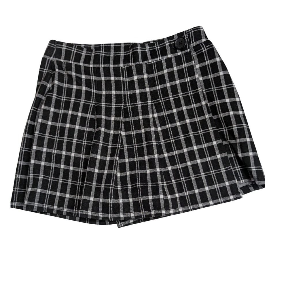 Hollister Black White‎ Plaid Ultra High Rise Pull Up Wrap Pleated Skort Medium